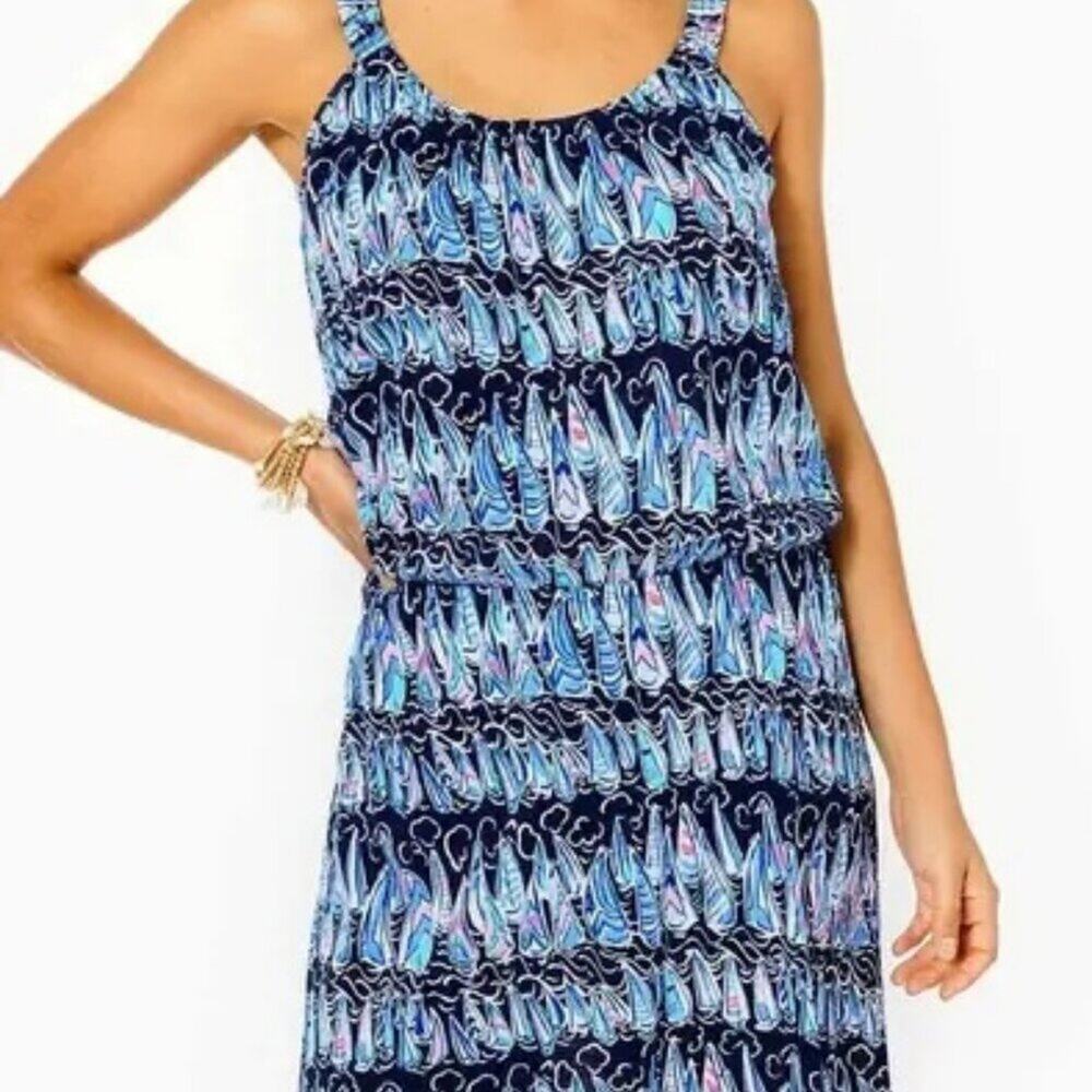 NWOT Lilly Pulitzer Loro Romper, Low Tide Navy Sails and Stripes XL - Picture 2 of 5